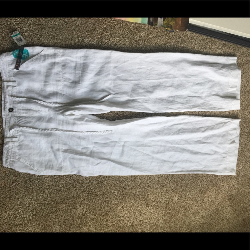 INC Beach White Wide-Legged Linen Drawstring pant